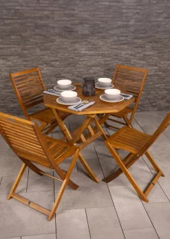 Charles Bentley FSC Acacia Wooden Octagonal Table & Chairs Set (5 Piece)