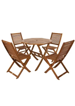 Charles Bentley FSC Acacia Wooden Octagonal Table & Chairs Set (5 Piece)