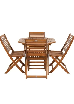 Charles Bentley FSC Acacia Wooden Octagonal Table & Chairs Set (5 Piece)