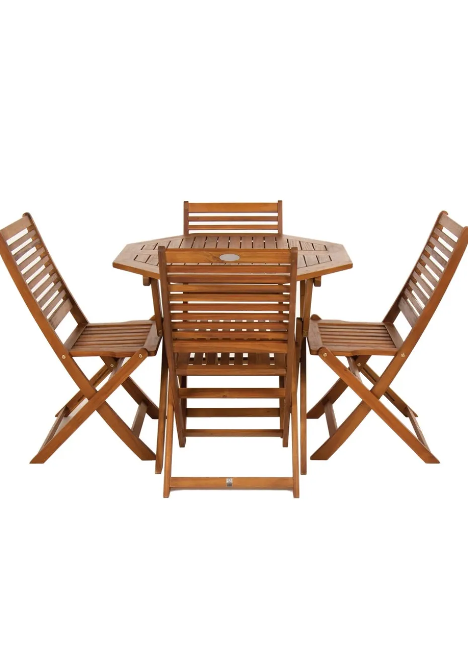 Charles Bentley FSC Acacia Wooden Octagonal Table & Chairs Set (5 Piece)