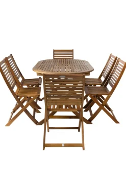 Charles Bentley FSC Acacia Wooden Furniture Patio Oval Table & 6 Chairs (7 Piece)
