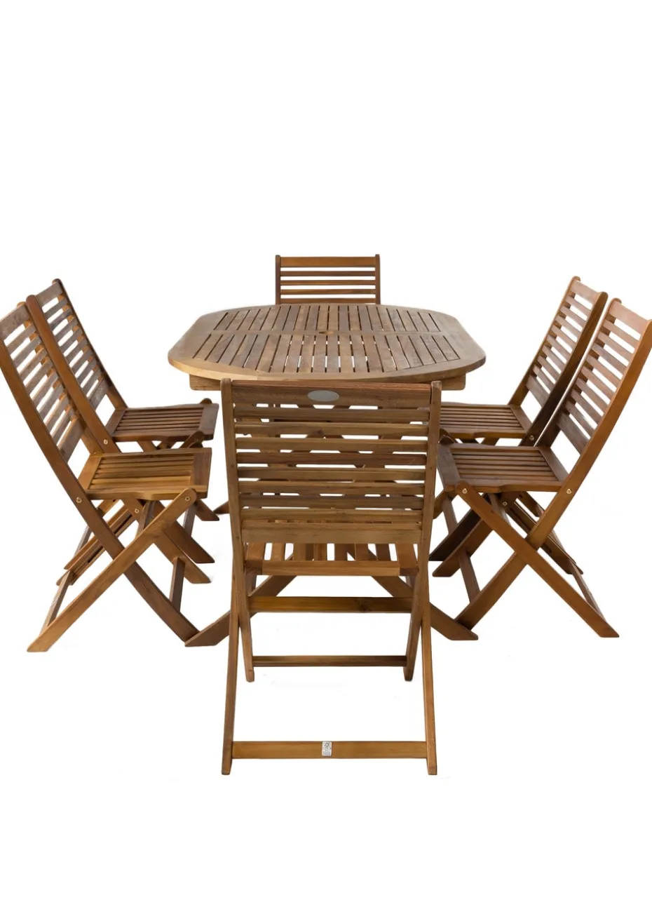 Charles Bentley FSC Acacia Wooden Furniture Patio Oval Table & 6 Chairs (7 Piece)
