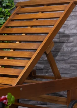 Charles Bentley FSC Acacia Wooden Reclining Sun Lounger With Pull Out Tray