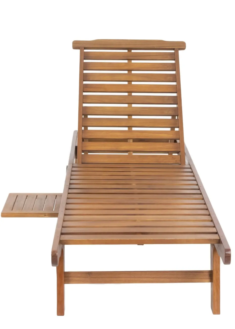 Charles Bentley FSC Acacia Wooden Reclining Sun Lounger With Pull Out Tray
