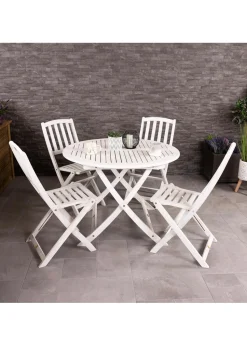 Charles Bentley FSC Acacia White Washed Wooden Outdoor Patio Dining Set 4 Seat
