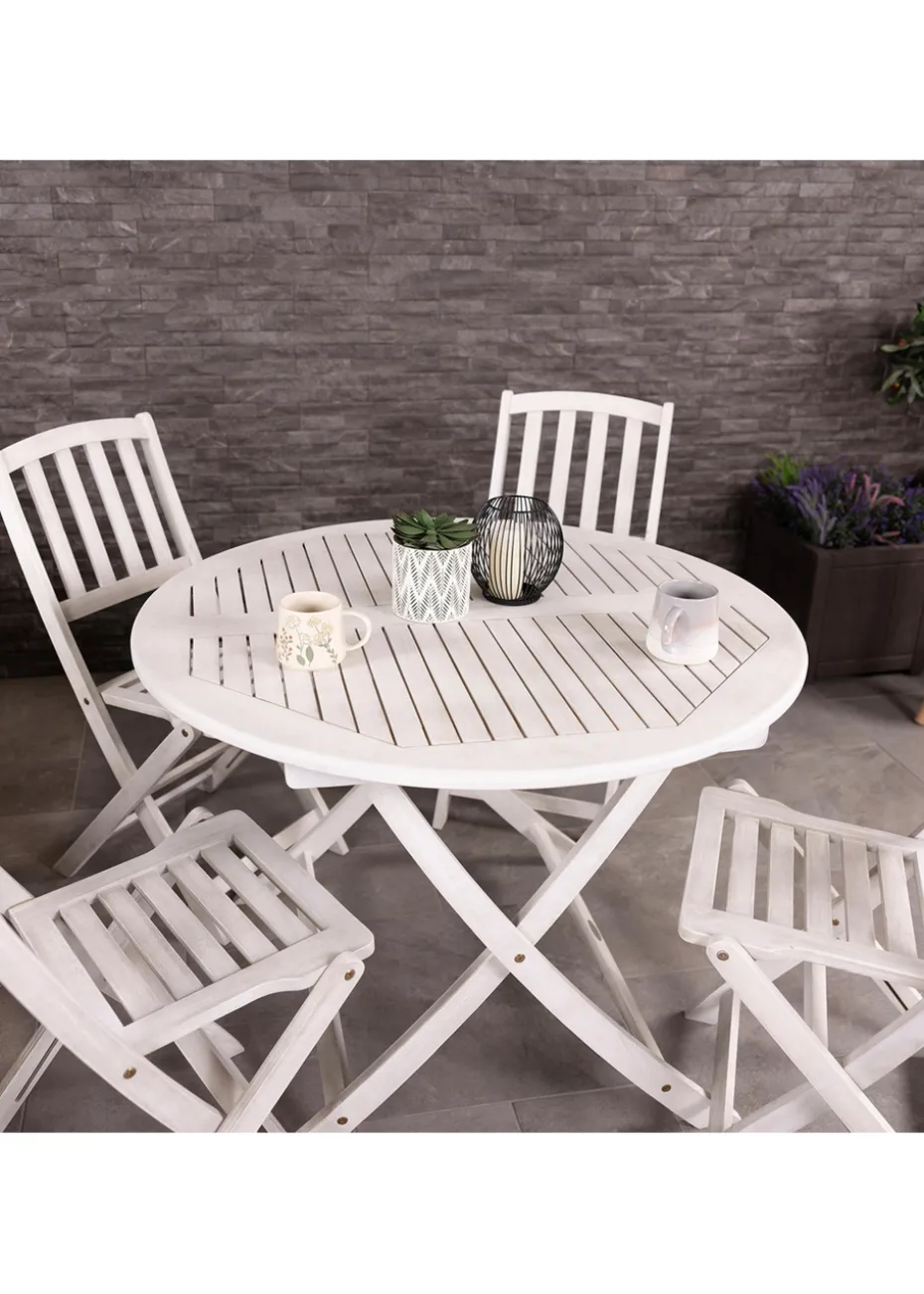 Charles Bentley FSC Acacia White Washed Wooden Outdoor Patio Dining Set 4 Seat