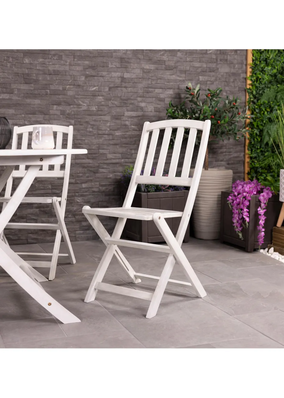 Charles Bentley FSC Acacia White Washed Wooden Outdoor Patio Dining Set 4 Seat