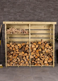 Charles Bentley FSC Nordic Spruce Wood Double Log Store Firewood Storage Heavy