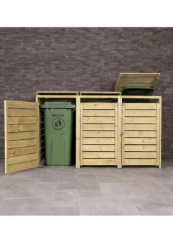 Charles Bentley FSC Triple Wooden Bin Store Wheelie Bin Storage Unit Lifting Lid