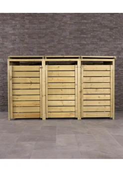 Charles Bentley FSC Triple Wooden Bin Store Wheelie Bin Storage Unit Lifting Lid