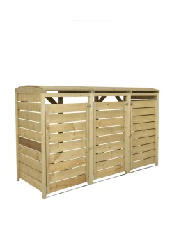 Charles Bentley FSC Triple Wooden Bin Store Wheelie Bin Storage Unit Lifting Lid