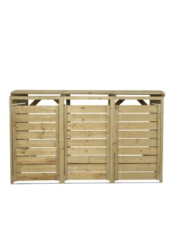 Charles Bentley FSC Triple Wooden Bin Store Wheelie Bin Storage Unit Lifting Lid