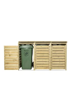 Charles Bentley FSC Triple Wooden Bin Store Wheelie Bin Storage Unit Lifting Lid