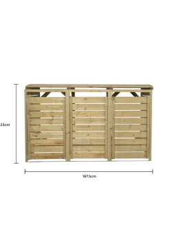 Charles Bentley FSC Triple Wooden Bin Store Wheelie Bin Storage Unit Lifting Lid