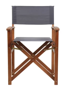 Charles Bentley FSC Wooden Pair of Folding Directors Chairs Grey Pop-Up Garden