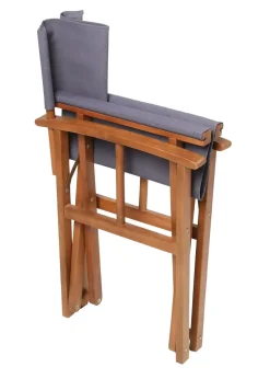 Charles Bentley FSC Wooden Pair of Folding Directors Chairs Grey Pop-Up Garden