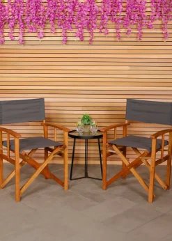 Charles Bentley FSC Wooden Pair of Folding Directors Chairs Grey Pop-Up Garden