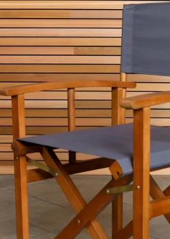 Charles Bentley FSC Wooden Pair of Folding Directors Chairs Grey Pop-Up Garden