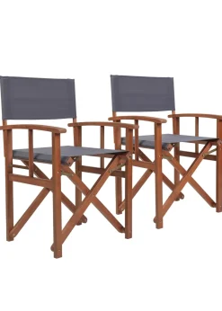 Charles Bentley FSC Wooden Pair of Folding Directors Chairs Grey Pop-Up Garden