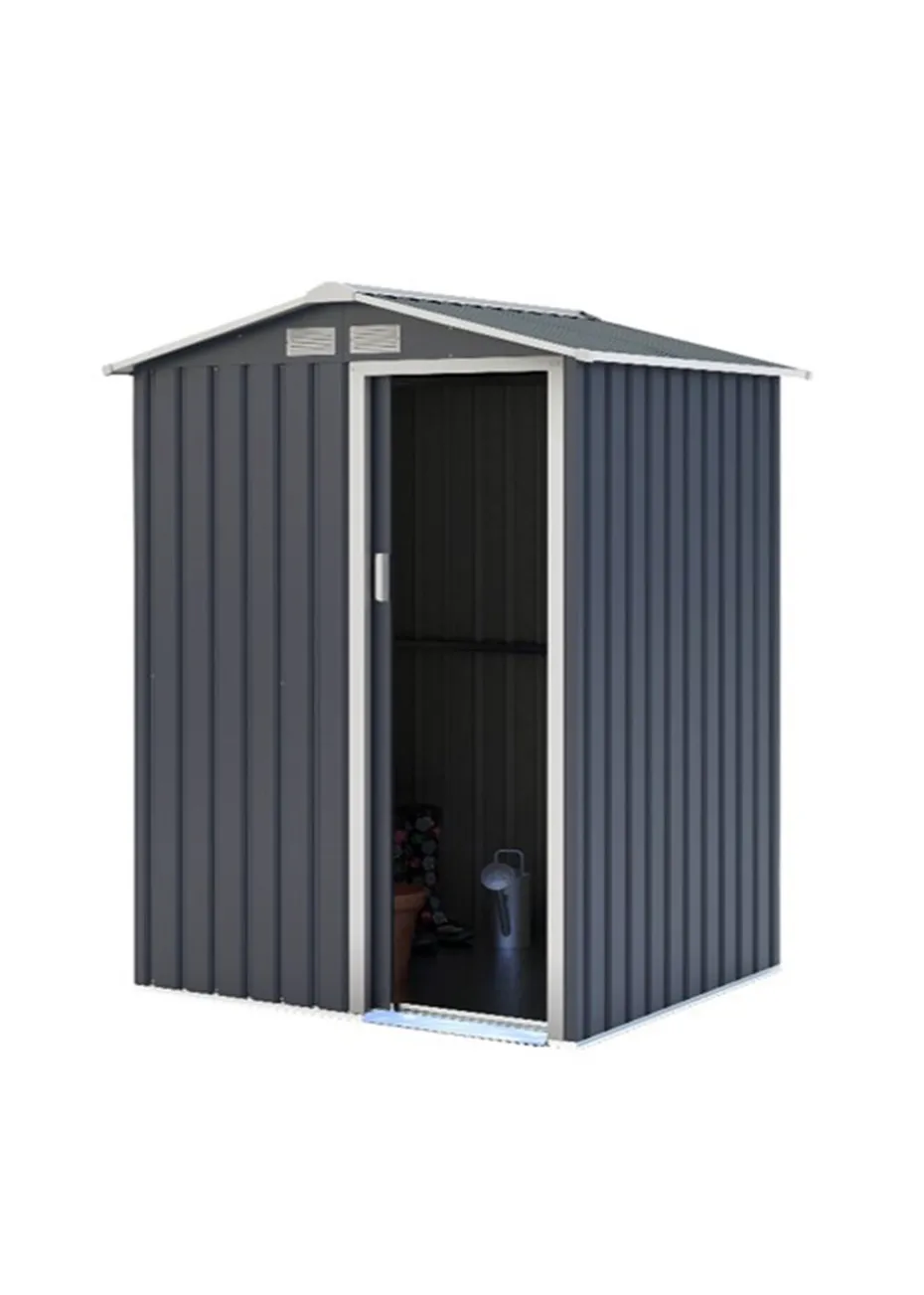 Charles Bentley 4.9ft x 4.3ft Metal Storage Shed Grey Small Apex