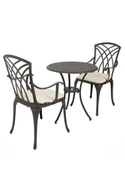 Charles Bentley Furniture Cast Aluminium Bistro Set Black Table & 2 Arm Chairs (3 Piece)