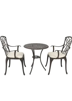 Charles Bentley Furniture Cast Aluminium Bistro Set Black Table & 2 Arm Chairs (3 Piece)