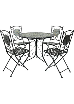 Charles Bentley Garden Blue Mosaic Dining Set With Folding Chairs Patio (5 Piece)
