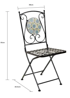 Charles Bentley Garden Blue Mosaic Dining Set With Folding Chairs Patio (5 Piece)