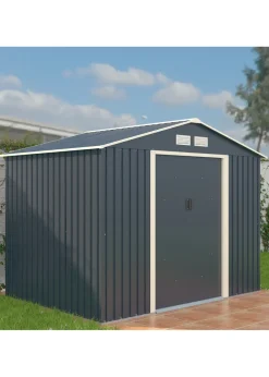 Charles Bentley Grey Metal Garden Storage Shed Zinc Floor Frame (W8ft x D6ft)