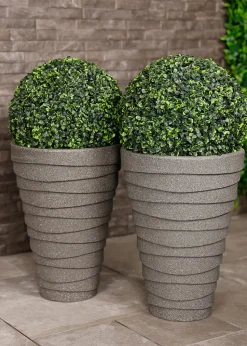 Charles Bentley Grey Pair of Tall Trojan Round Charcoal Plant Pot (Dia. 38cm)