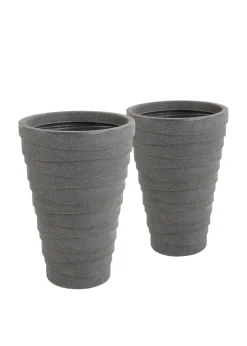 Charles Bentley Grey Pair of Tall Trojan Round Charcoal Plant Pot (Dia. 38cm)