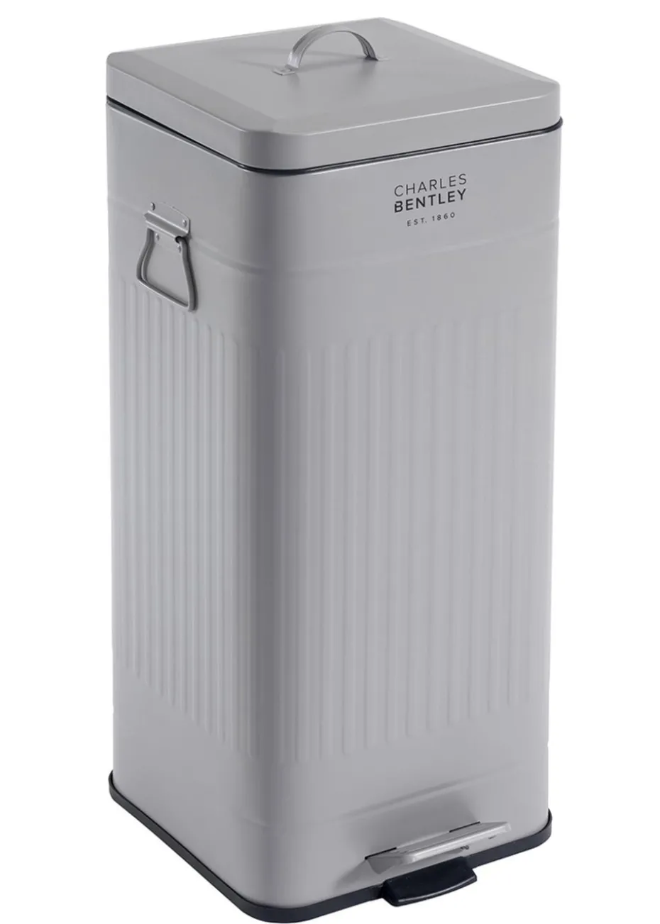 Charles Bentley Grey Retro Steel Square Kitchen Bin Light