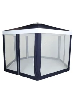 Charles Bentley Hexagonal Gazebo with Mesh Sides Blue/Beige Showerproof (H200cm x W200cm x L200cm)