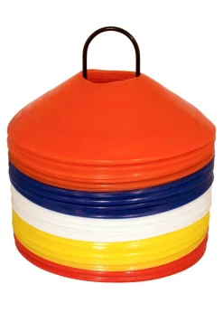 Charles Bentley Multi Coloured Space Disc Training Markers Cones With Stand (Pack of 50)