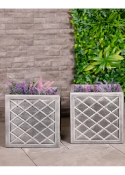 Charles Bentley Pair of Lazio Square Pewter Planters Grey Plastic (Dia. 32cm)