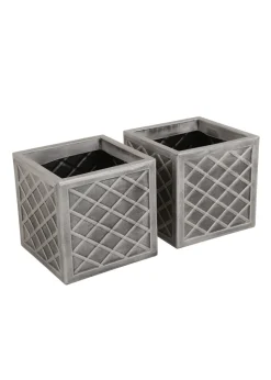 Charles Bentley Pair of Lazio Square Pewter Planters Grey Plastic (Dia. 32cm)