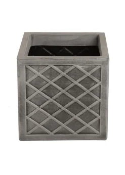 Charles Bentley Pair of Lazio Square Pewter Planters Grey Plastic (Dia. 32cm)