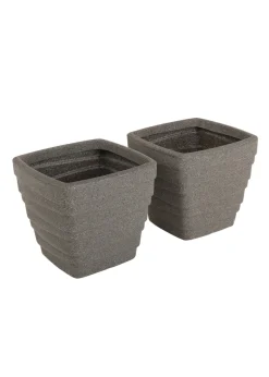 Charles Bentley Pair of Trojan Square Granite Planters Grey Plastic (Dia. 33cm)