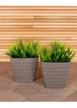 Charles Bentley Pair of Trojan Square Granite Planters Grey Plastic (Dia. 33cm)