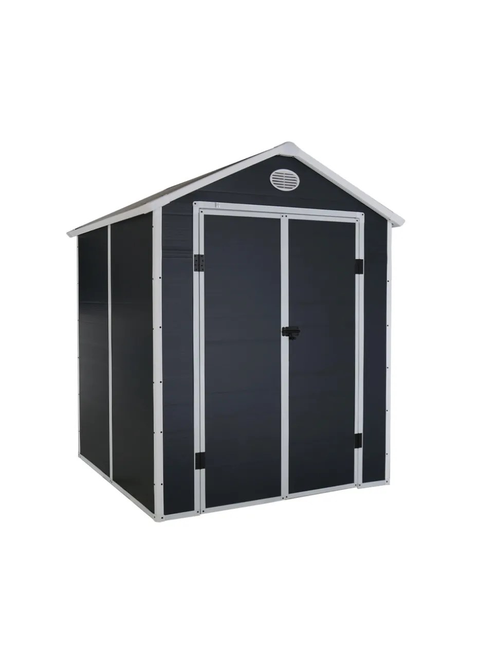 Charles Bentley Plastic Storage Garden Shed Grey Med Roof Outdoor (L6.3ft x W6.2ft)