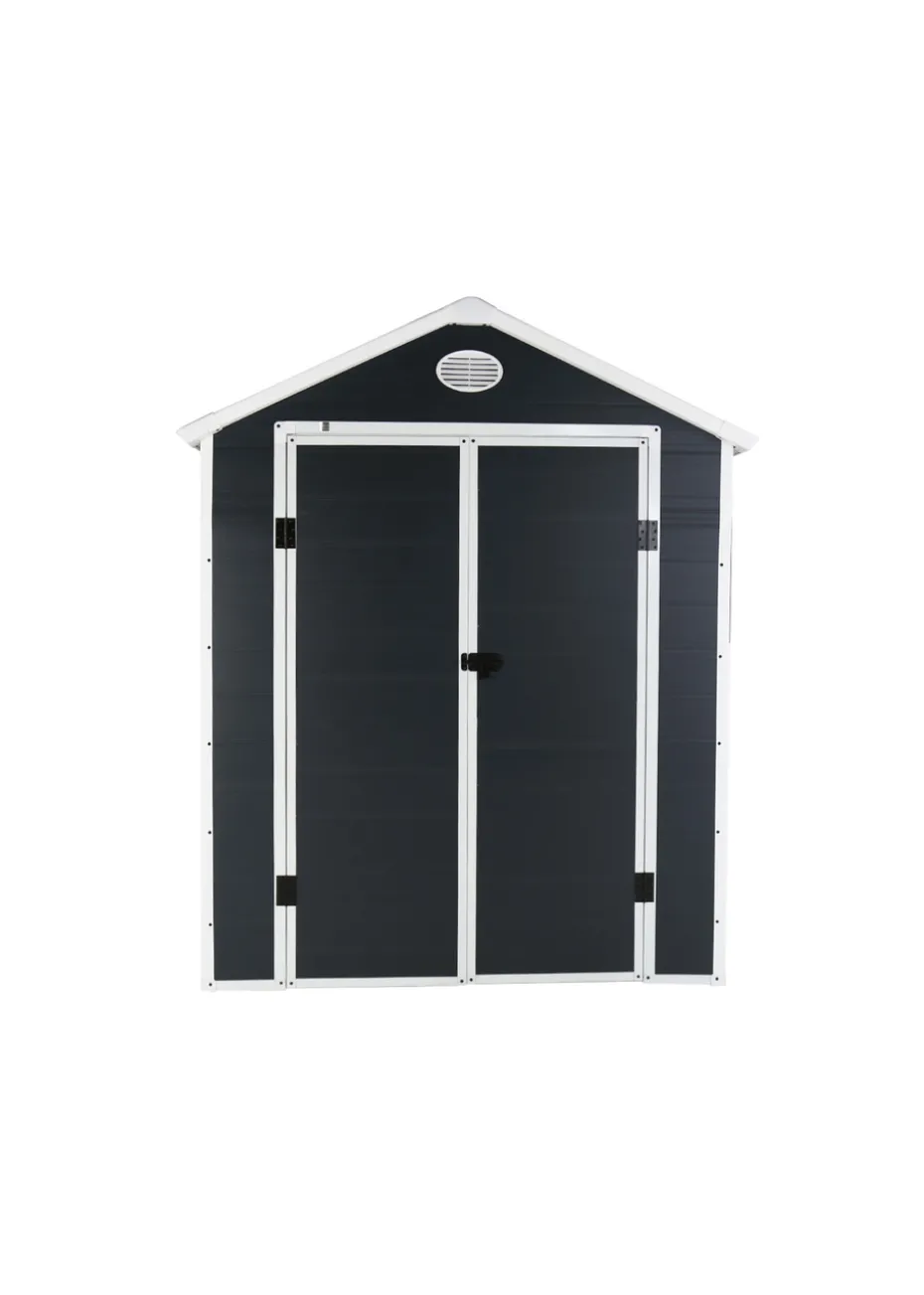 Charles Bentley Plastic Storage Garden Shed Grey Med Roof Outdoor (L6.3ft x W6.2ft)