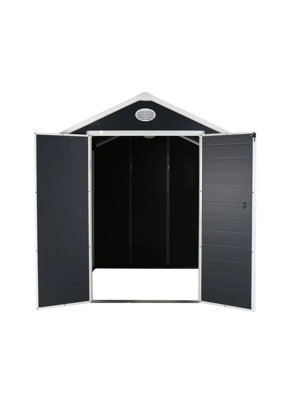 Charles Bentley Plastic Storage Garden Shed Grey Med Roof Outdoor (L6.3ft x W6.2ft)