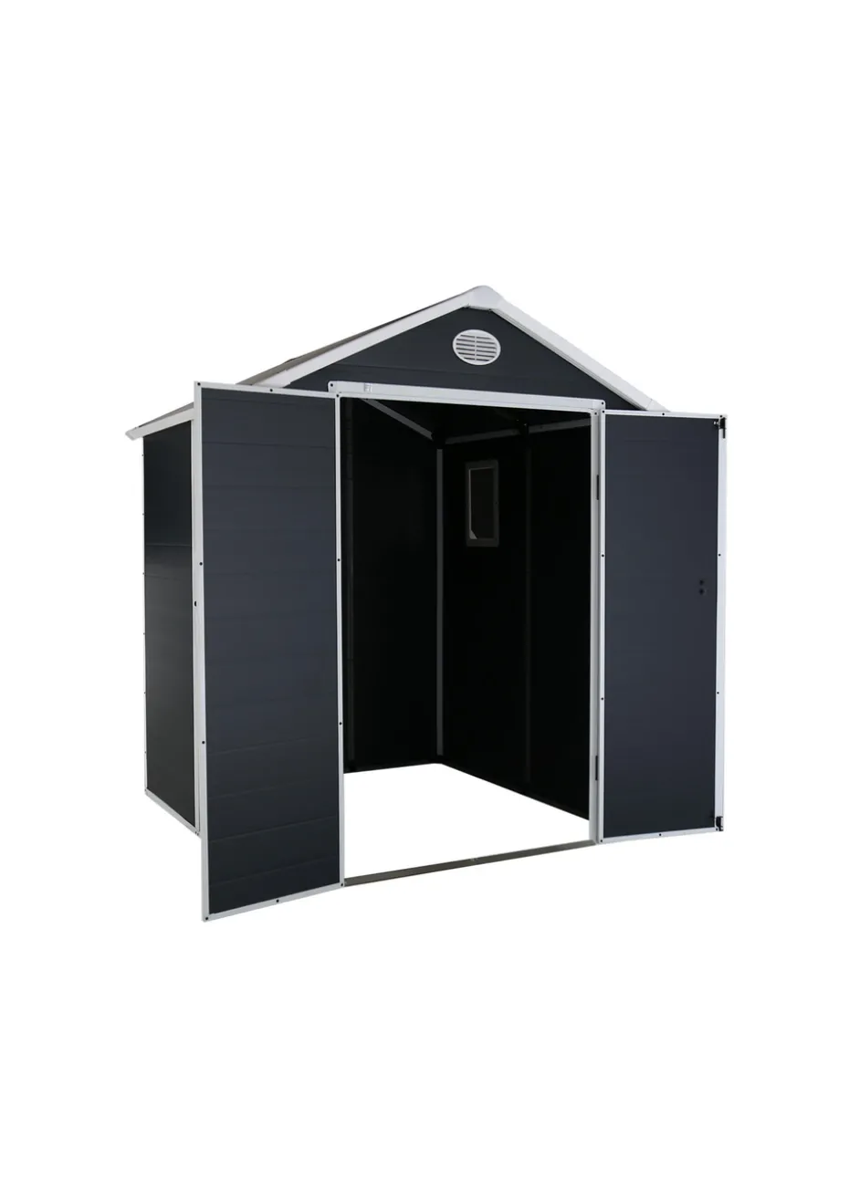 Charles Bentley Plastic Storage Garden Shed Grey Med Roof Outdoor (L6.3ft x W6.2ft)