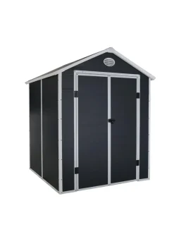 Charles Bentley Plastic Storage Shed Grey Small Roof Outdoor Tall (L4.4ft x W3.4ft)