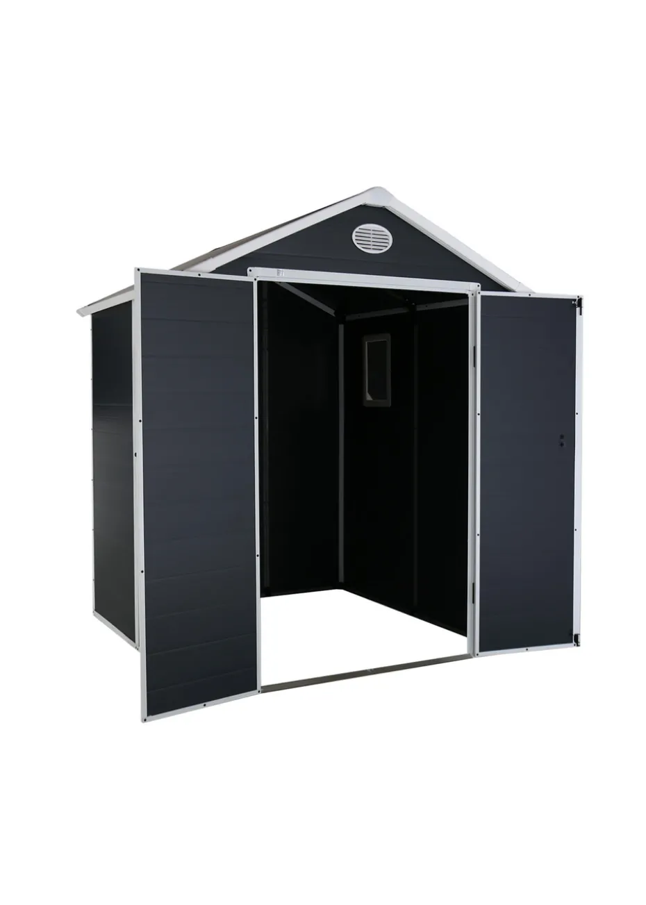 Charles Bentley Plastic Storage Shed Grey Small Roof Outdoor Tall (L4.4ft x W3.4ft)