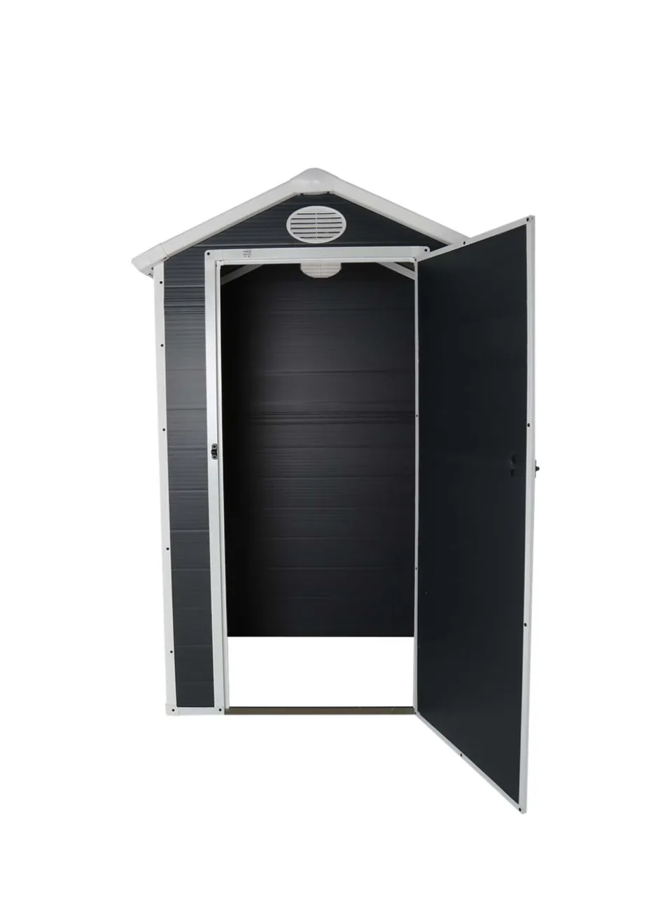 Charles Bentley Plastic Storage Shed Grey Small Roof Outdoor Tall (L4.4ft x W3.4ft)