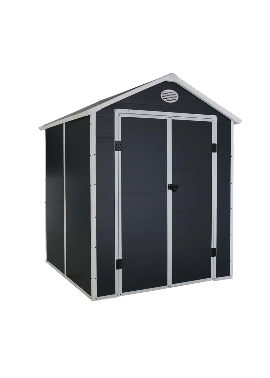 Charles Bentley Plastic Storage Shed Grey Small Roof Outdoor Tall (L4.4ft x W3.4ft)