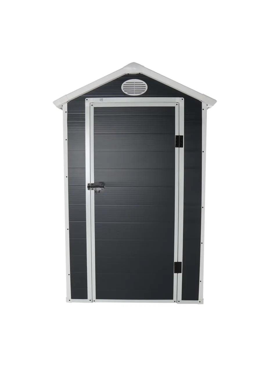 Charles Bentley Plastic Storage Shed Grey Small Roof Outdoor Tall (L4.4ft x W3.4ft)