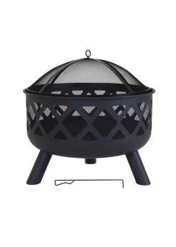Charles Bentley Round Black Fire Pit (H58cm x W61cm x D61cm)