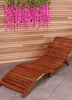 Charles Bentley Sun Lounger in Brown Acacia Hardwood Folding Large (H63cm x W182cm x D60cm)